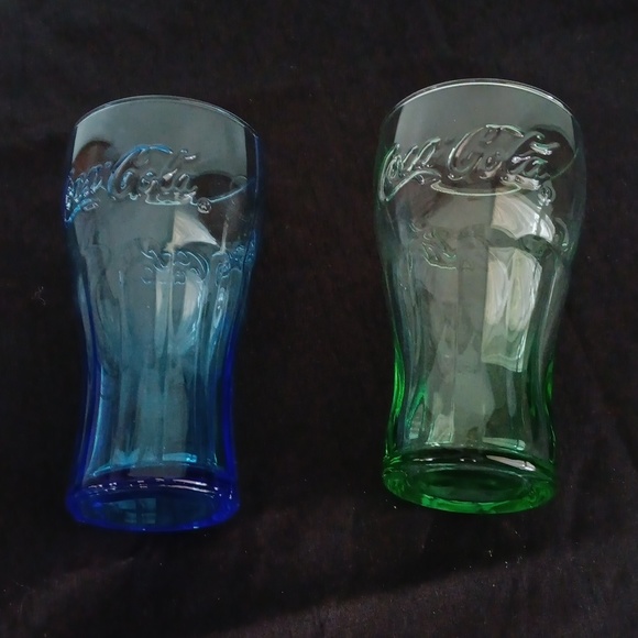 Coca Cola Coke Glassware Drinkware Stained Glass Blue Green Vintage - Picture 8 of 8